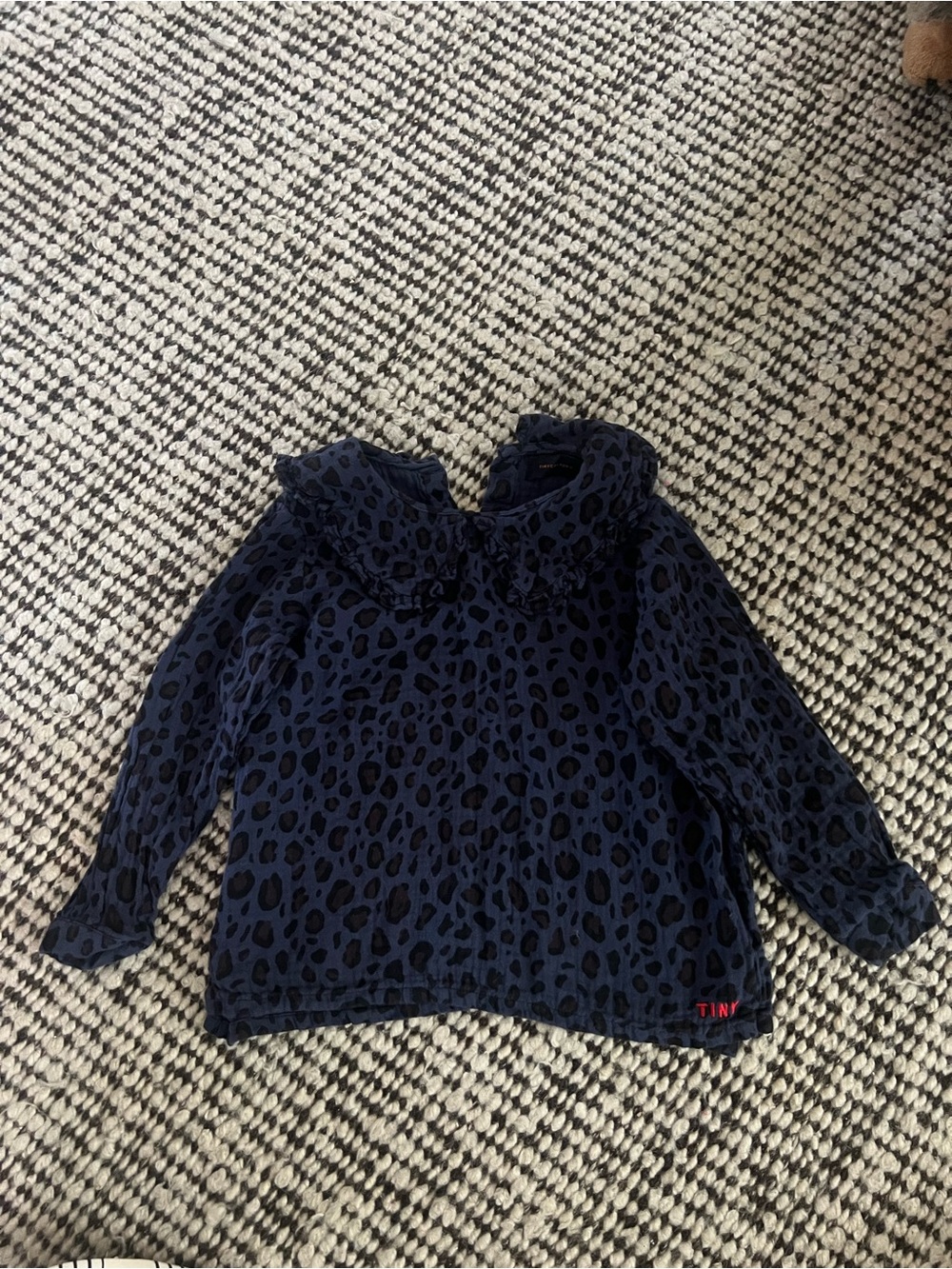 Tiny Cottons Navy Leopard Print Ruffled Collar Blouse